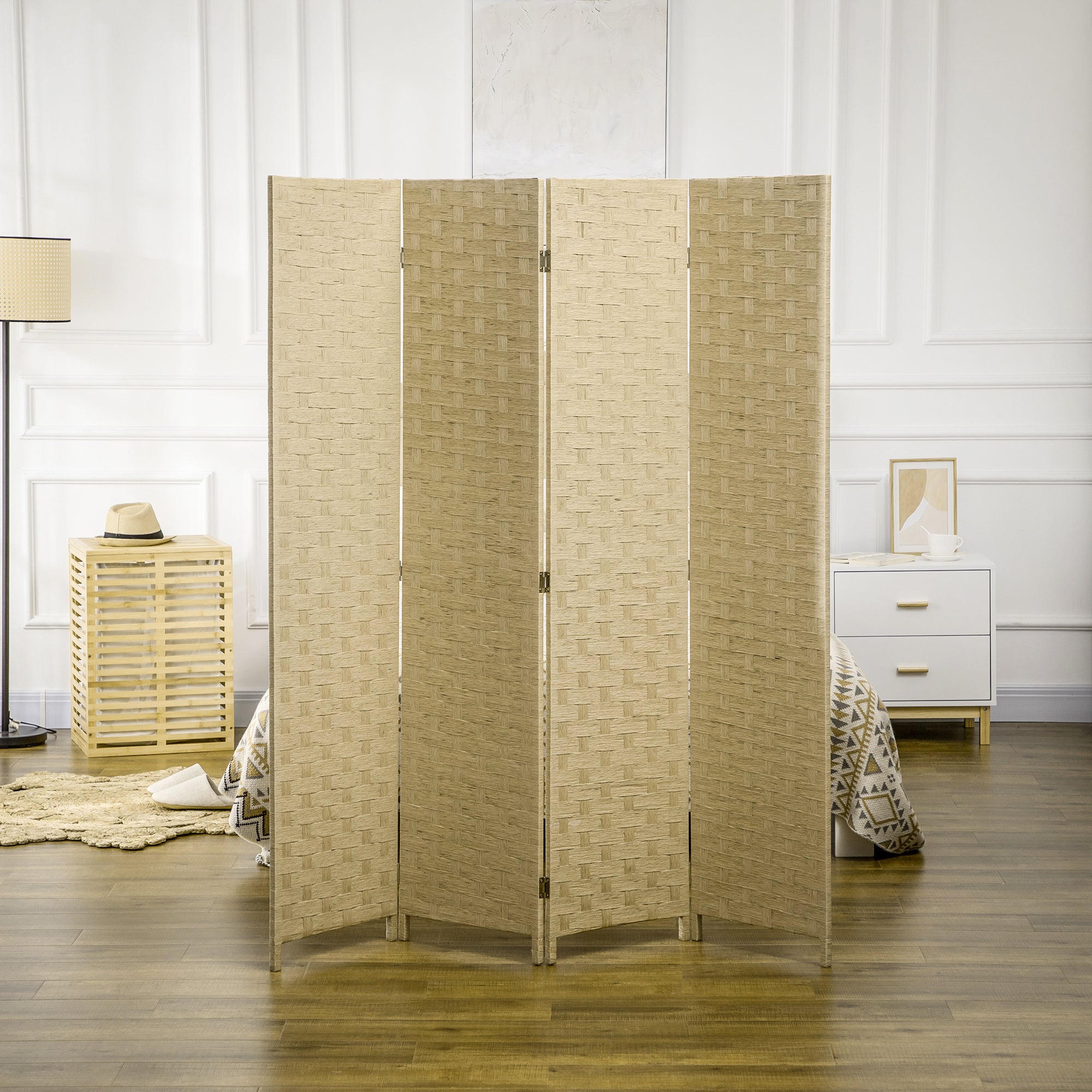 HOMCOM 4-Panel Room Dividers, Wave Fibre Freestanding Folding Privacy Screen Panels, Partition Wall Divider for Indoor Bedroom Office, 170Â cm, Brown